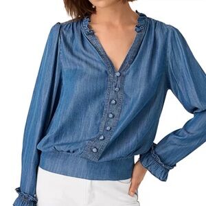 Karl Lagerfeld Paris ruffle thim chambray blouse size M